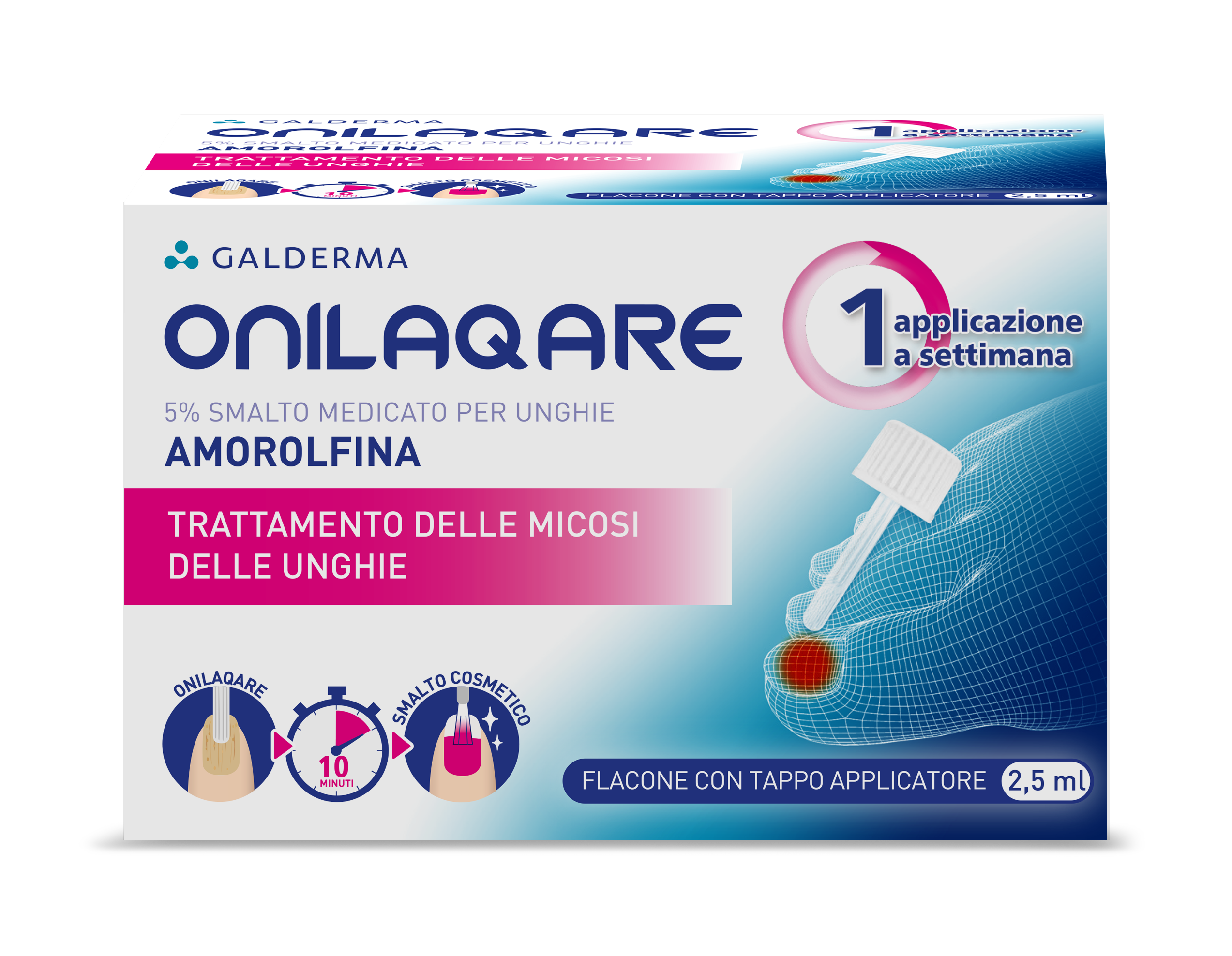 ONILAQARE*smalto unghie 1 flacone 2,5 ml 5% con tappo applicatore